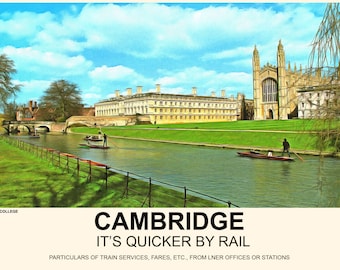 Kings College Cambridge Railway Vintage Retro Old Advert Reprint Photo Poster