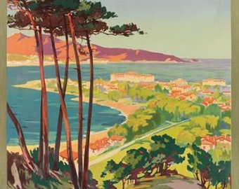 Vintage Hendaye Plage France Spain Border Tourism Poster Print A3//A4