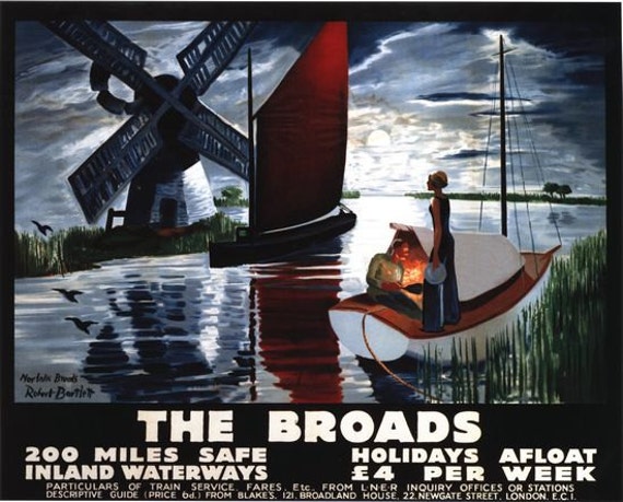 Vintage LNER Norfolk Broads Windmill Railway Poster A3//A2//A1 Print