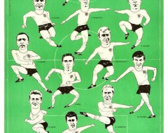 Vintage 1966 England World Cup Team Poster Druck A3/A4