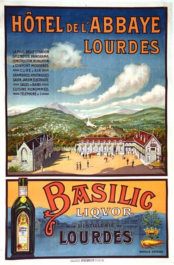Vintage Hotel Lourdes France Poster A3 Print Etsy Israel