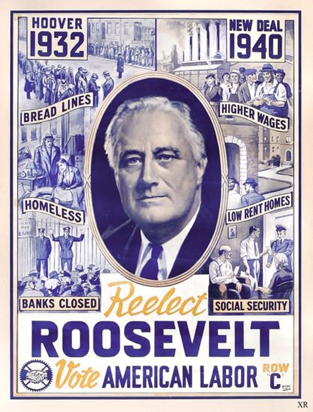 Vintage 1940's US Roosevelt Presidential Election Poster A3 Print Etsy