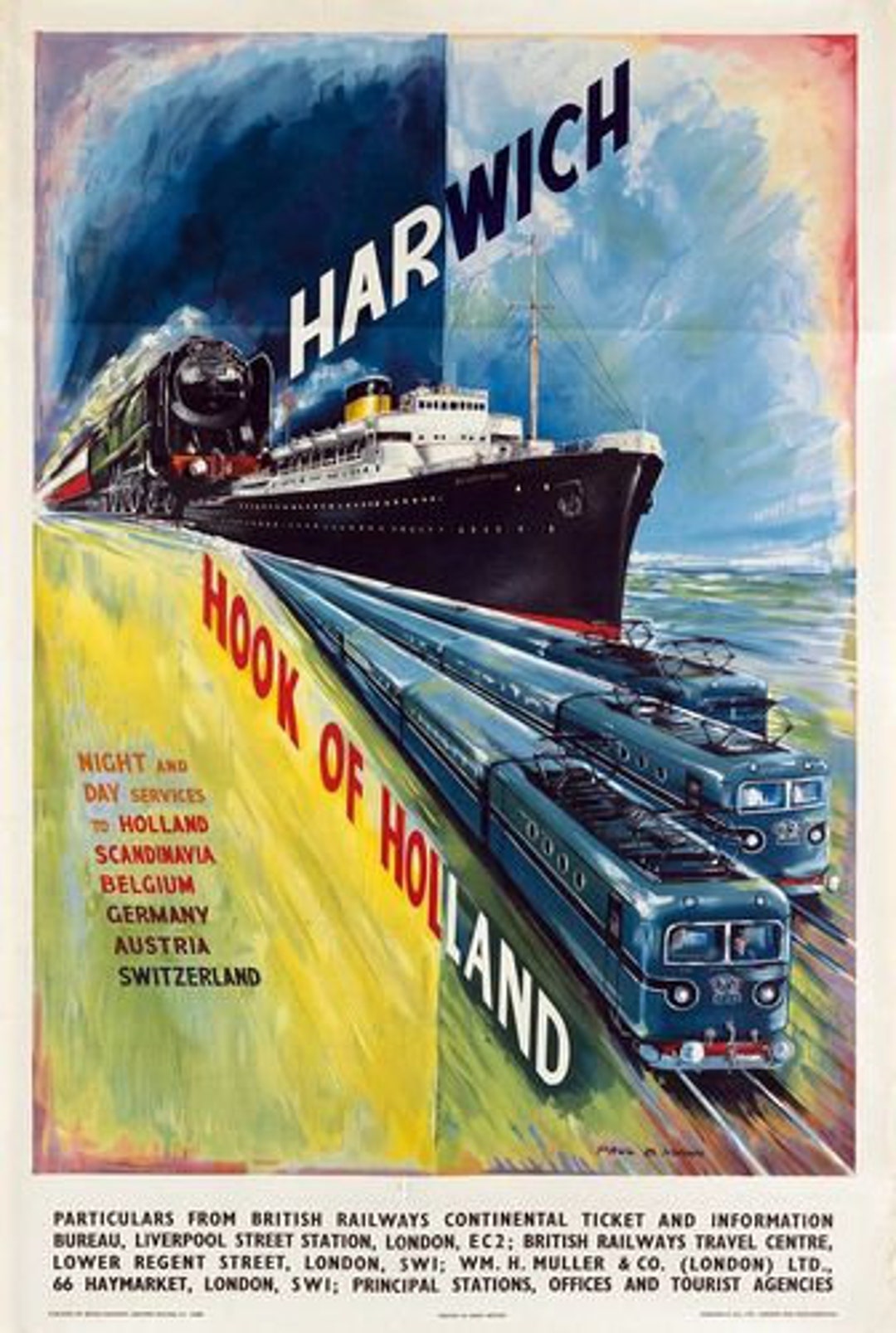 Vintage British Rail Harwich To Hook of Holland Railway Poster Etsy.de