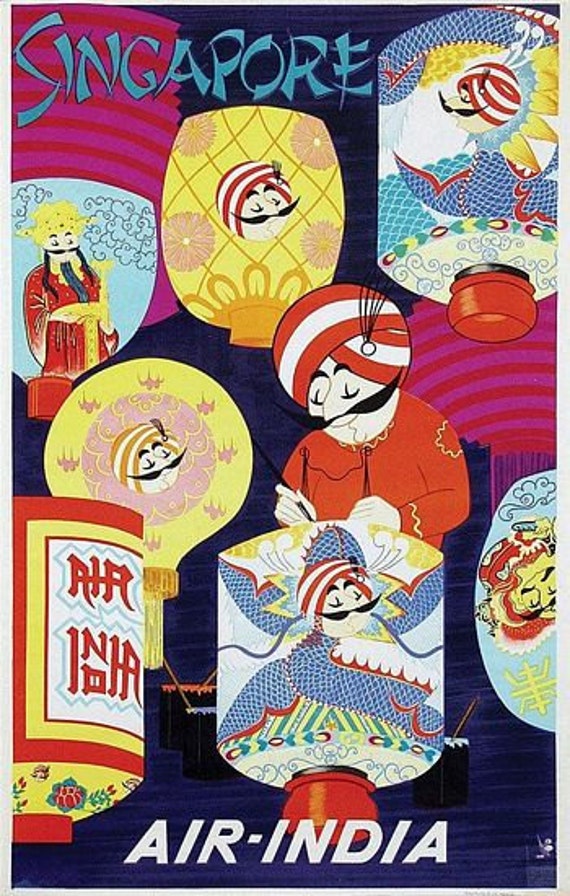 A2 Print Vintage Air India Flights to Rome Travel Poster A3