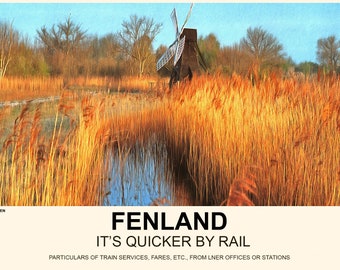 Vintage Style Railway Poster Wicken Fen Fenland A3/A2 Print