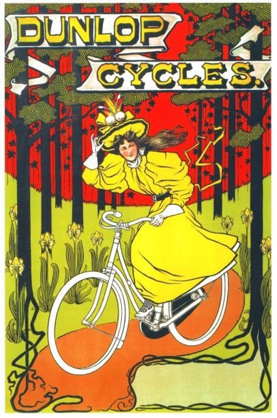 Vintage Early 20th Century Dunlop Bicycle Advertisement Poster A3