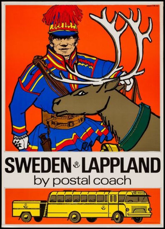 Vintage Lappland Sweden Tourism Poster A3 Print Etsy