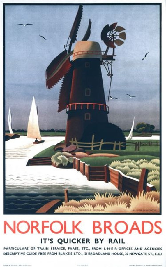 Vintage LNER Norfolk Broads Windmill Railway Poster A3//A2//A1 Print