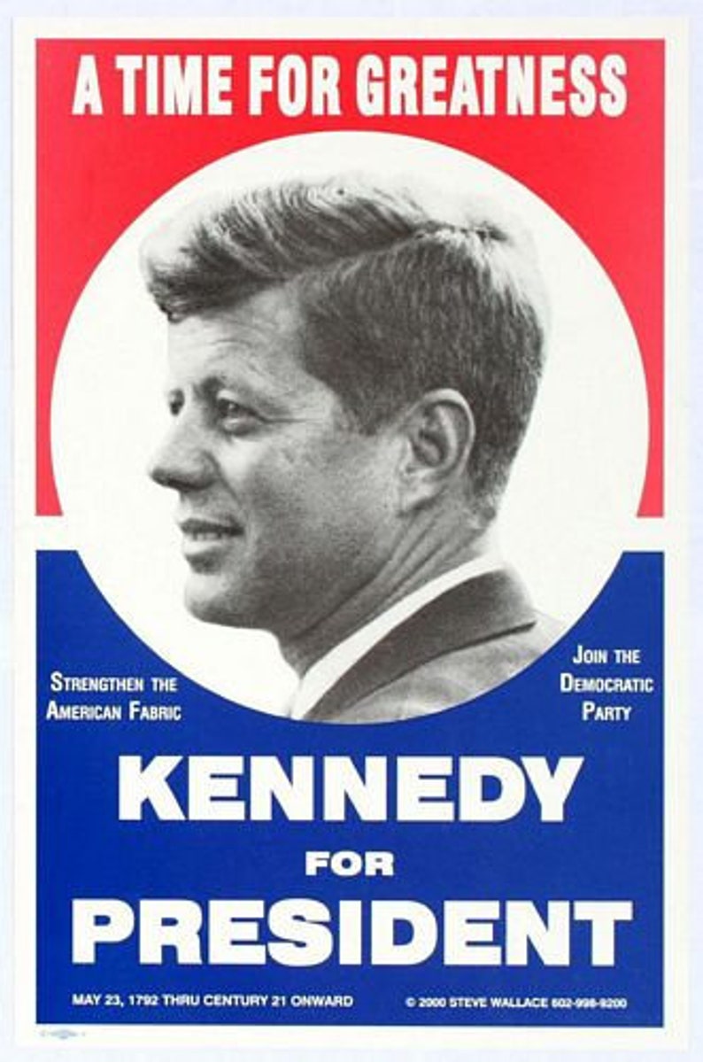 Vintage 1960's JFK Kennedy Presidential Election Poster A3 Etsy New