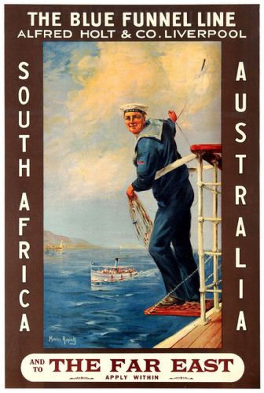 Vintage Blue Funel Line Steam Ships Liverpool to South Africa Poster A3 ...