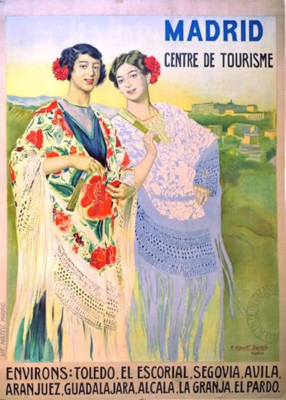 Impression artistique for Sale avec l'œuvre « Affiche de voyage de 1949 en publicité touristique en Espagne » de l'artiste retrographics