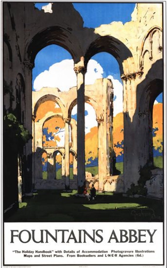 Vintage LNER Fountains Abbey Yorkshire Railway Poster A3//A2//A1 Print