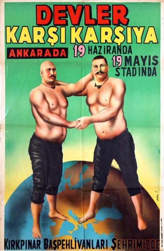 Vintage Turkish Wrestling Poster A3 Print