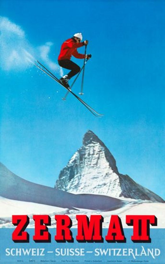 Vintage Zermatt Switzerland Tourism Poster A3//A4 Print