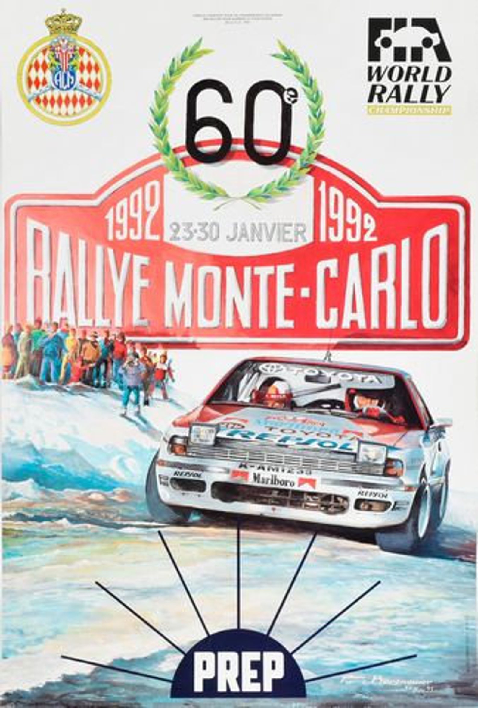 POSTER Locandina Vintage Rally Montecarlo 1992 60th WRC Rally Car Col de Turini