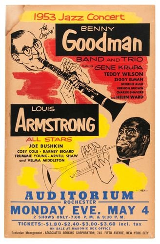 Vintage 1953 Benny Goodman Louis Armstrong Jazz Concert Poster A3