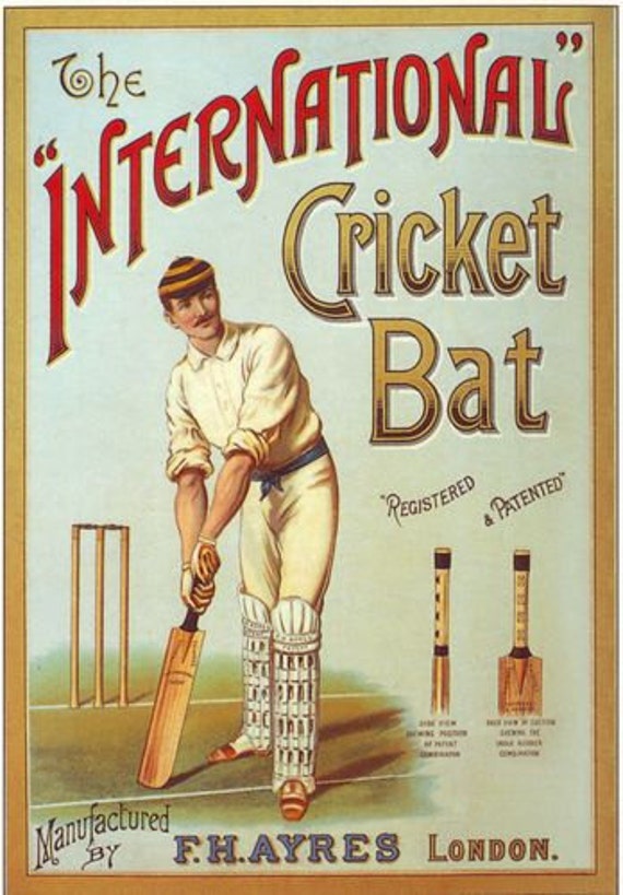 Vintage Edwardian Cricket Bat Poster A3/A2/A1 Print