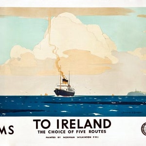 Vintage LMS Ferries To Ireland Railway Poster A3 Print