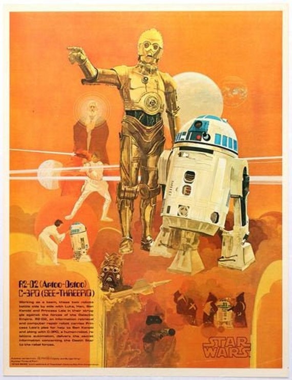 Vintage 1970's Star Wars R2-D2 C-3PO Movie Poster A3/A2/A1 Print
