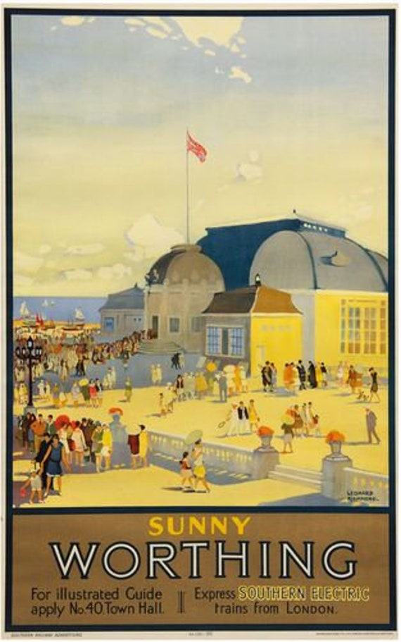 Vintage British Rail Sunny Worthing Railway Poster Print A3/A4 