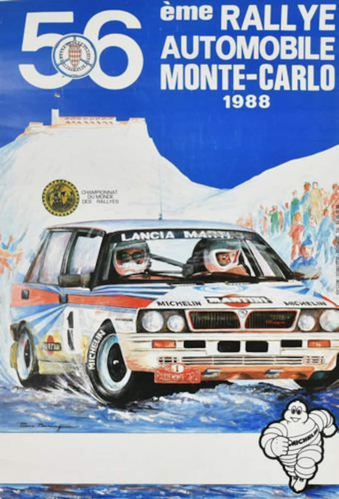 AFFICHE LANCIA DELTA HF 4 WD 16V CHAMPION du MONDE RALLYES 1990 AURIOL & OCCELLI EUR 350,00 - FR