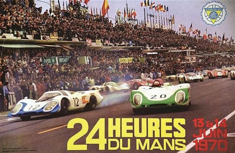 Vintage 1970 Le Mans 24 Hour Race Motor Racing Poster A3 Print image 1