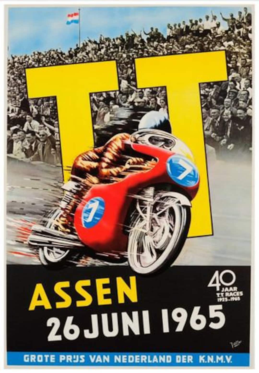 Vintage 1965 Assen Nederland TT Motor Racing Poster Print A3