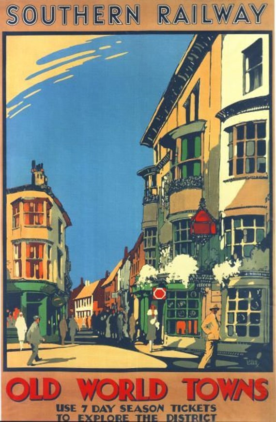 Vintage 1930's Southern Railway Old World Towns Railway Poster A3