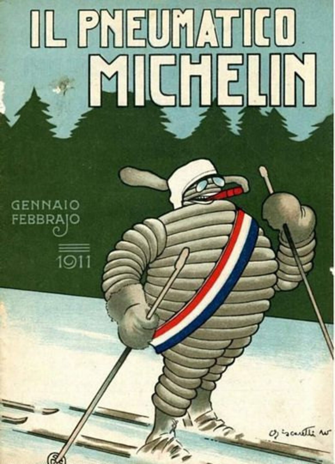 Il poster con il signor Bibendum pubblicità pneumatici Michelin. Artista: sconosciuto Foto stock