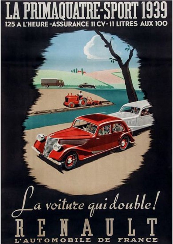 Vintage 1939 Renault Advertisement Poster A3 Print - Etsy