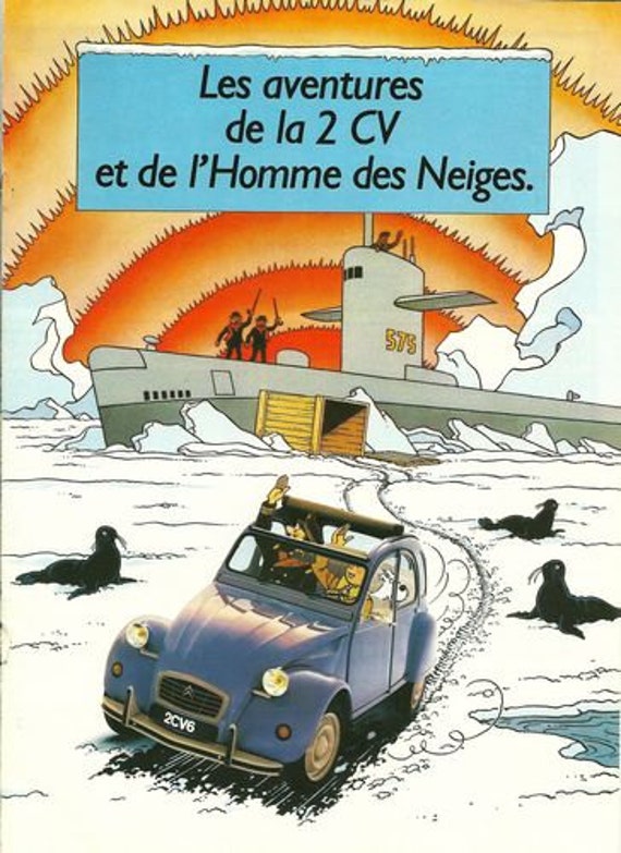 Vintage Tintin Citroen 2cv Publicite Affiche Impression Etsy France