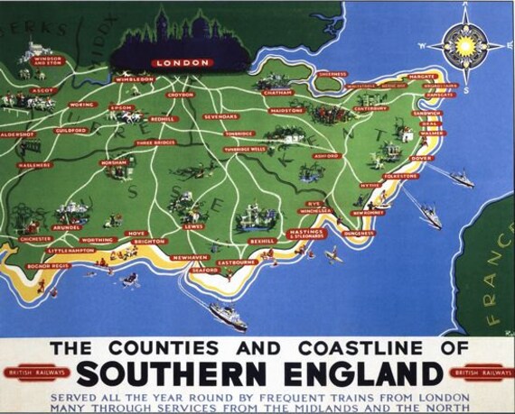 Vintage British Rail Southern England Railway Poster A3//A2//A1 Print