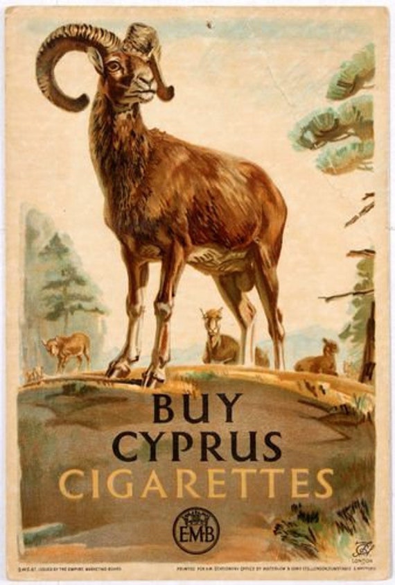 cigarette cyprus Vintage British Empire Marketing Board Cyprus Cigarettes Poster A3/A2/A1  Print