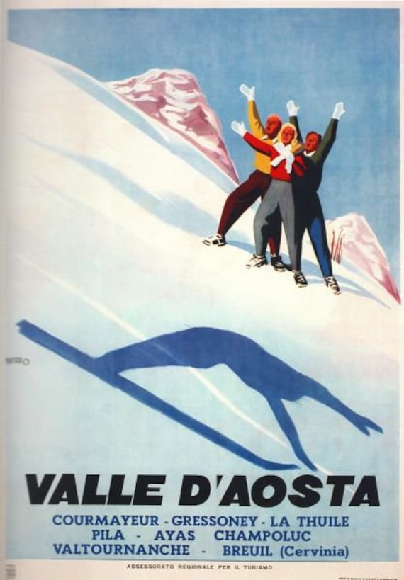 Vintage Val D/'Aosta Italy Ski Jumping Poster A3//A2//A1 Print