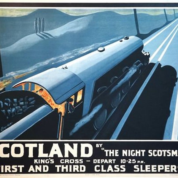 Vintage LNER Night Scotsman from Kings Cross Railway Poster A3 Print