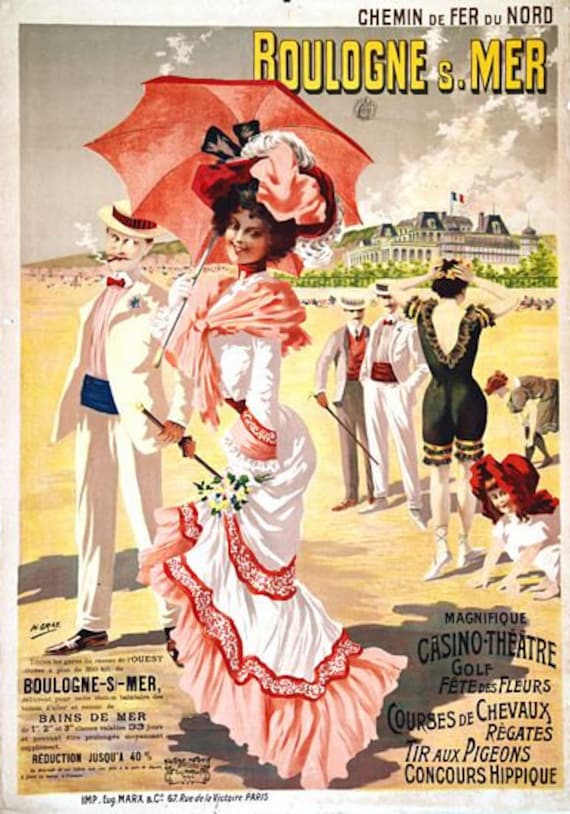 Vintage Edwardian Boulogne Sur Mer French Railway Poster A3 Print