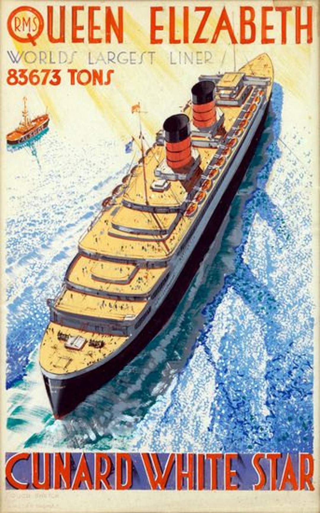 Vintage Cunard Queen Elizabeth Cruise Liner Tourism Poster A3