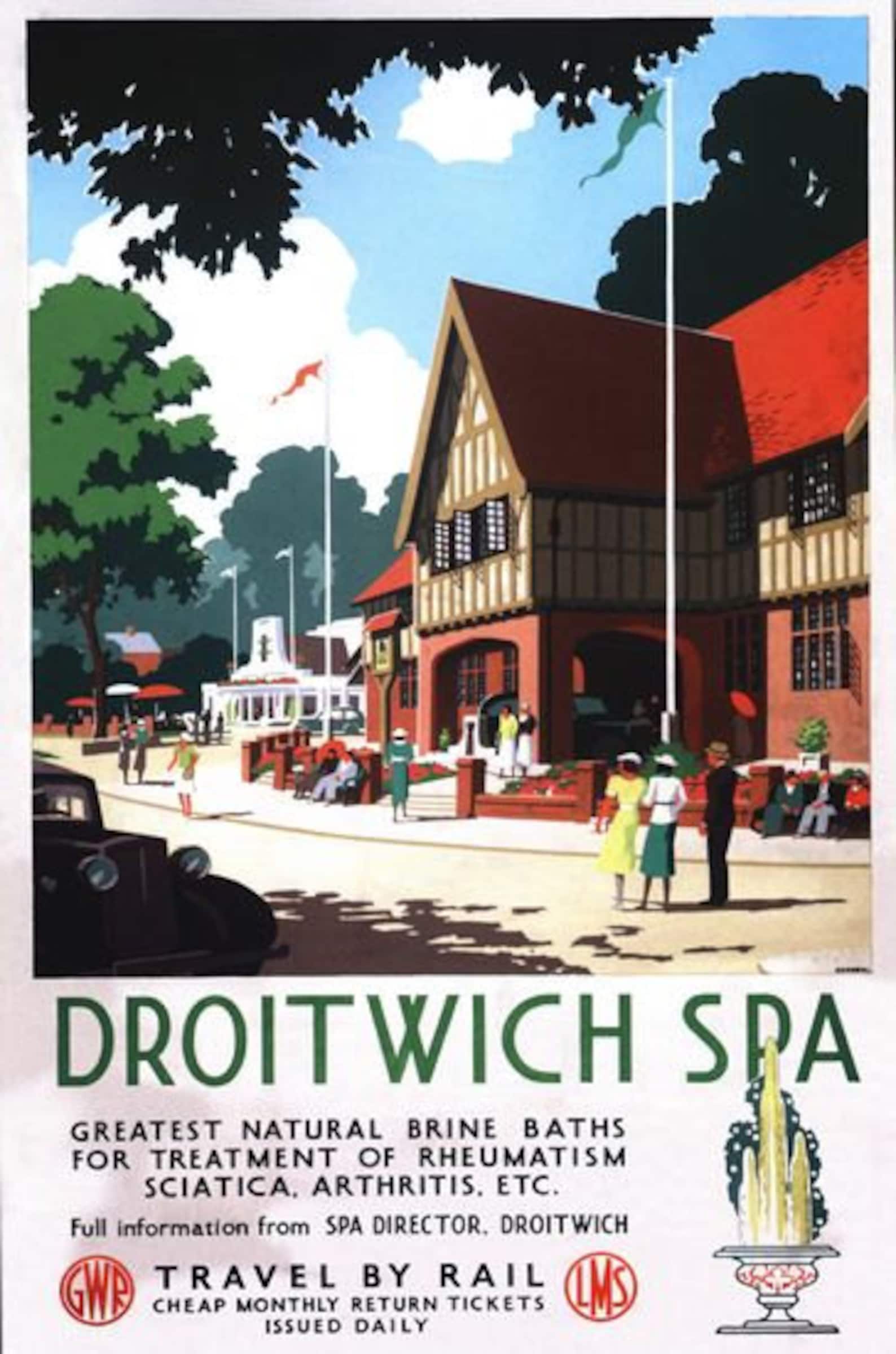 Vintage GWR LMS Droitwich Spa Railway Poster A3/A2/A1 Print Etsy