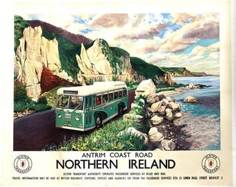 Vintage Antrim Coast Road Northern Ireland Ulster Transport Poster Print A3