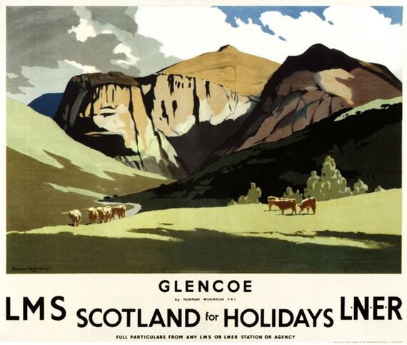 Vintage LMS Glencoe Scotland Railway Poster A3//A2//A1 Print