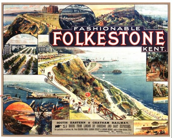 VINTAGE FOLKESTONE SOUTHERN RAILWAY A3 POSTER PRINT