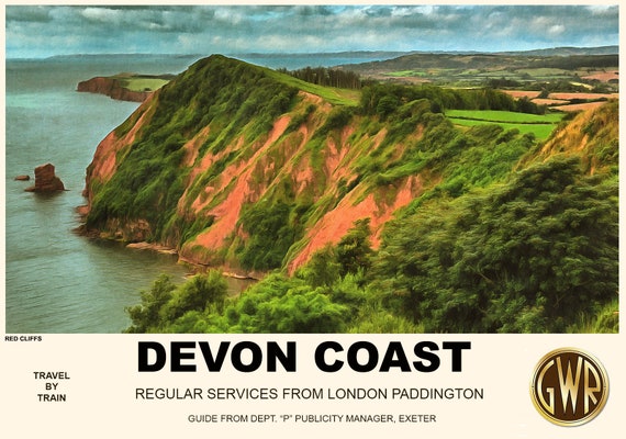 A2  Reprint Vintage GWR Devon Coast Railway Poster A3
