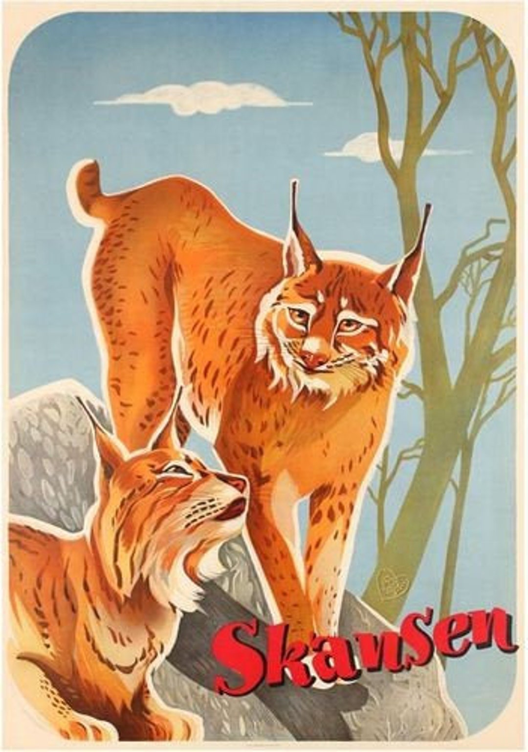 Vintage Skansen Sweden Zoo Wild Cat Tourism Poster A3 Print - Etsy