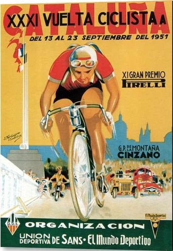 Vintage 1951 Vuelta Cataluna Spanish Cycle Race Poster Print A3/A4