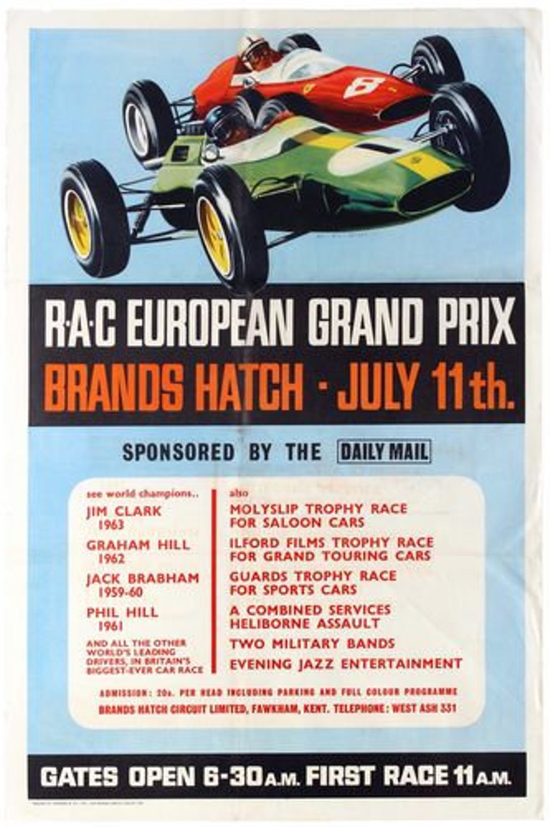 Vintage 1960's Brands Hatch European Grand Prix Motor Racing Poster A3 ...
