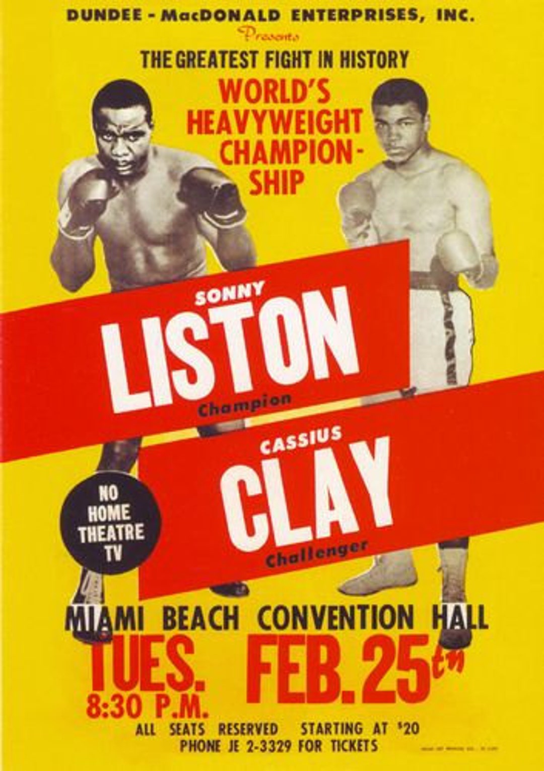 Vintage Sonny Liston Cassius Clay Boxing Promotional Poster A3/A2