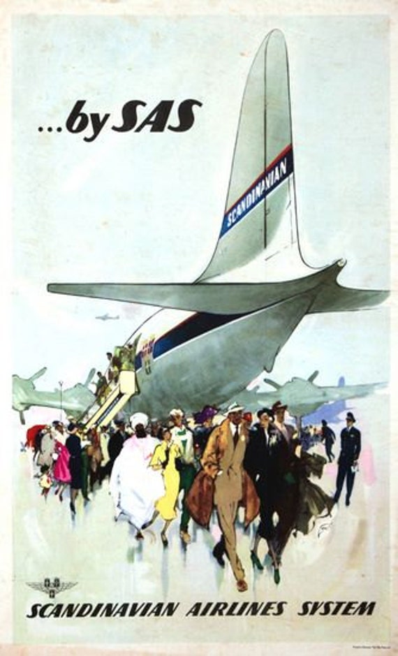 Vintage SAS Scandinavian Airlines Flights to Germany Poster A3//A4 Print