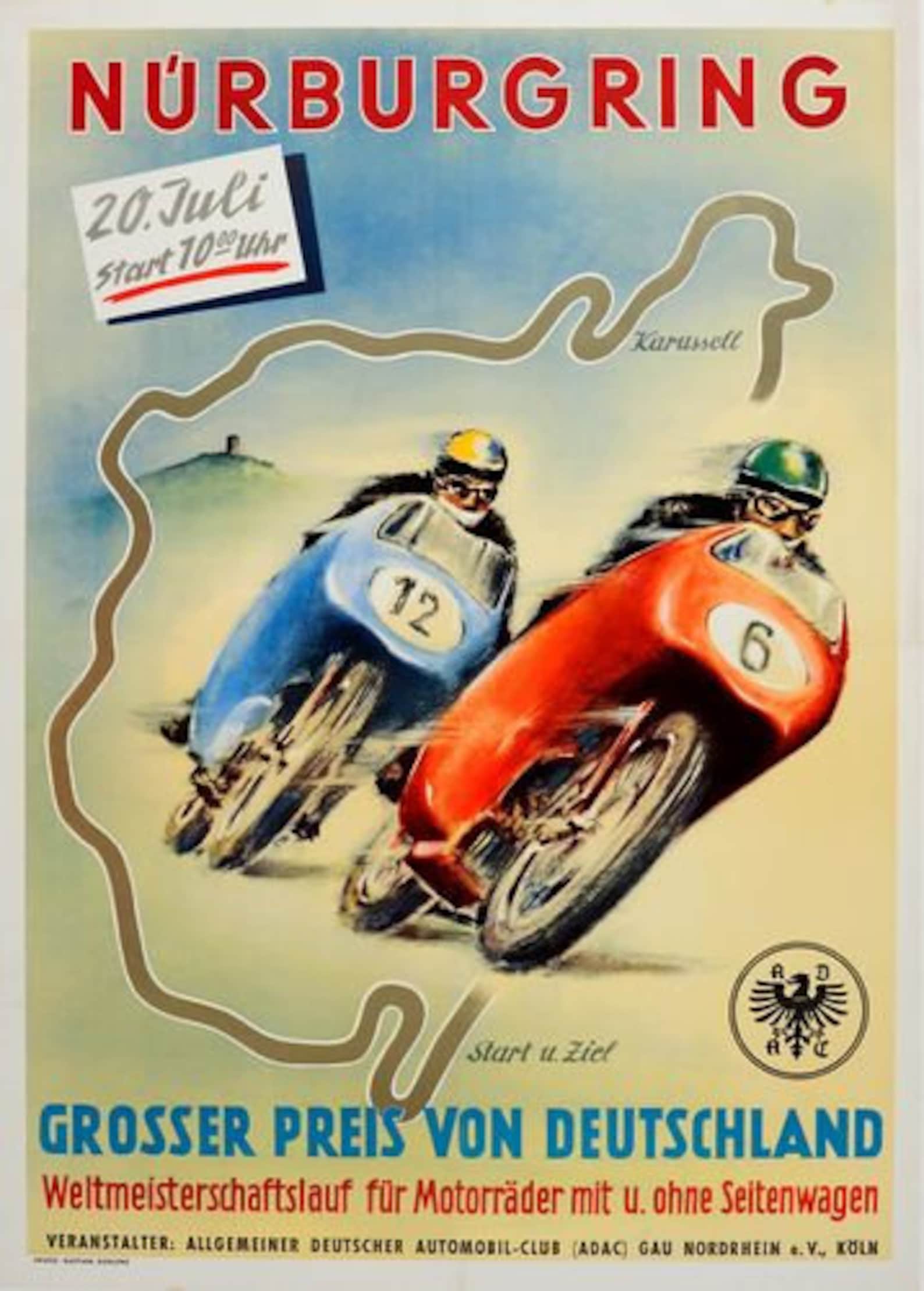 Vintage Nurburgring Germany Motorcycle Racing Poster A3 Print Etsy