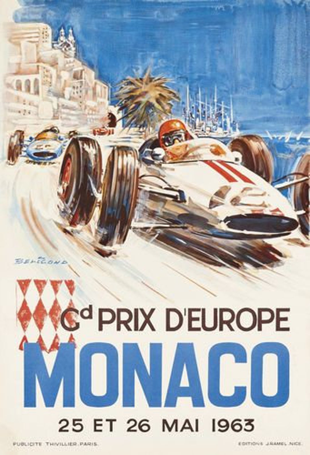 Vintage 1963 Monaco Grand Prix Motor Racing Poster A3/A2/A1 Print