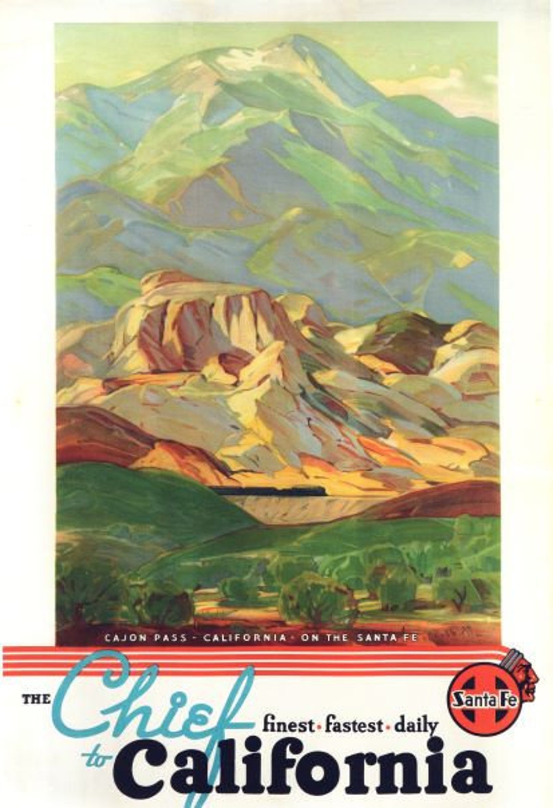 Poster Vintage Yosemite Santa Fe Railroad 1949 - Stile Viaggi - 20x28 Pollici - Riproduzione